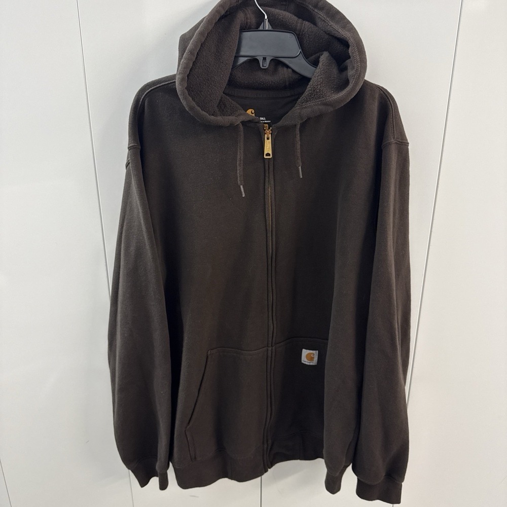 Carhartt Midweight Full-Zip Long-Sleeve Hooded Sweatshirt Men's Large Tall Brown
